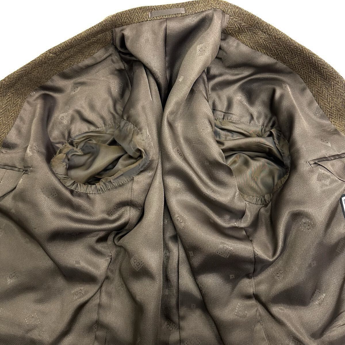 美品!!Christian Dior MONSIEUR 2B ウール ヘリンボーン ツイード テーラード ジャケット(M)カーキブラウンメンズ ブレザー 当時物_画像9