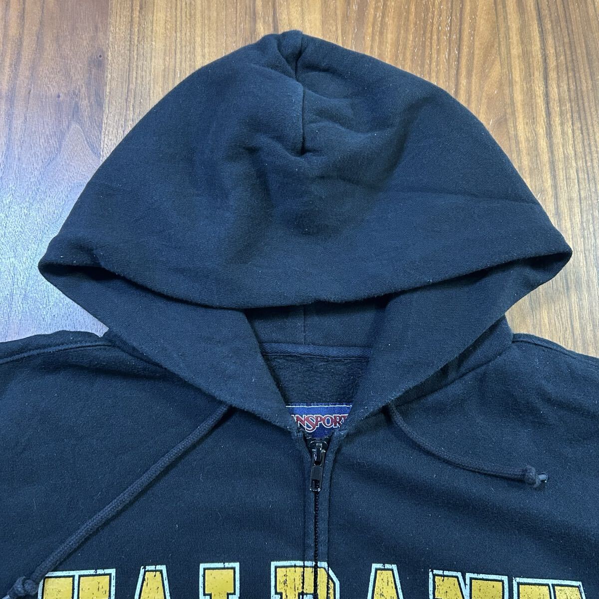 JANSPORT パーカー ジップアップ スウェット フーディー 文字ロゴ 犬 アニマル 黒 ブラック 古着 L_画像2