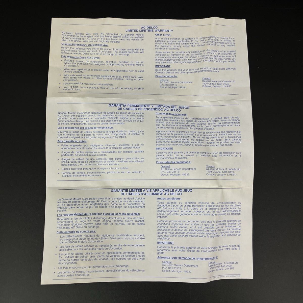 エーシーデルコ C-9087 ◎ スパーク プラグ ワイヤー セット 718B 12096417 Chevrolet シボレー Camaro カマロ 1993〜1995 ACDelco 未使用_画像6