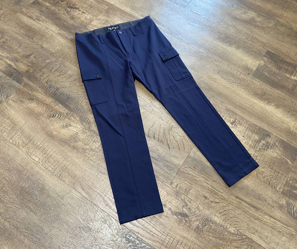 福祉バザー　インディヴィINDIVI★くるぶし丈ストレッチカーゴパンツ紺38