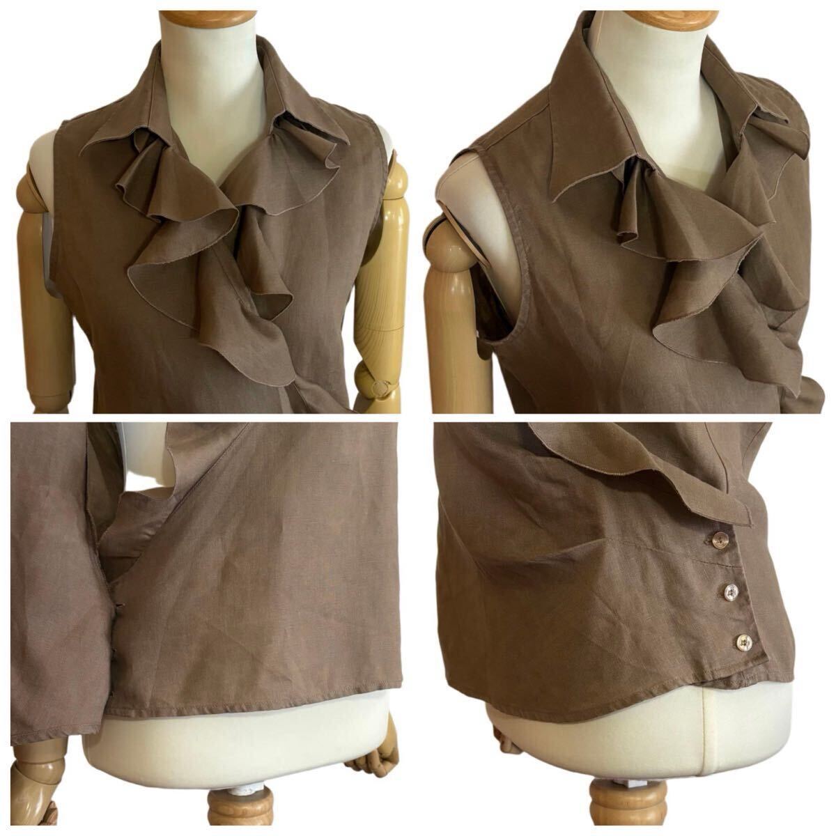 【NARACAMICIE】 リネン フリル ノースリーブカシュクールブラウス_画像6