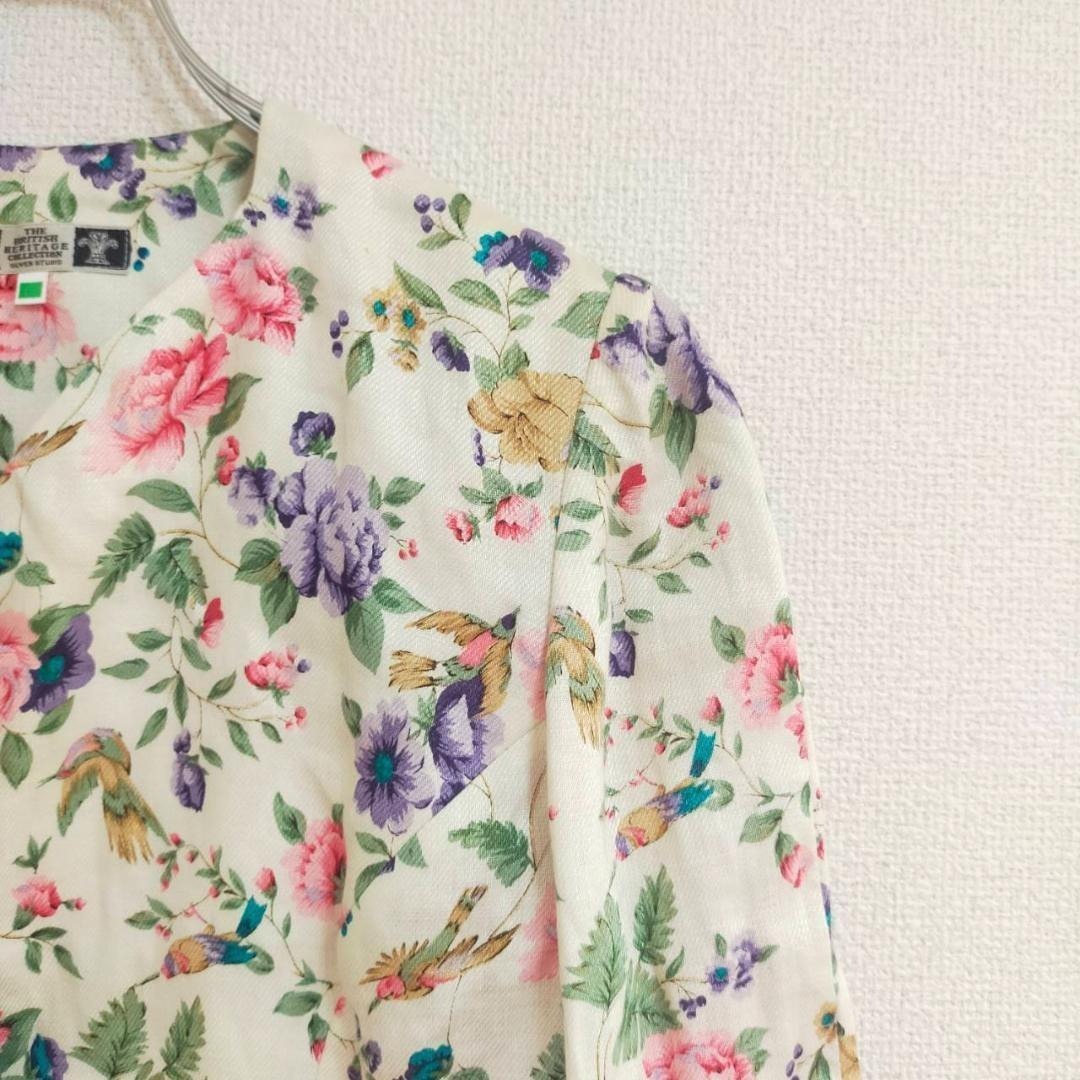 テーラードジャケット M 花柄 カジュアル 上品 おでかけ 春秋 羽織り 華やか_画像7