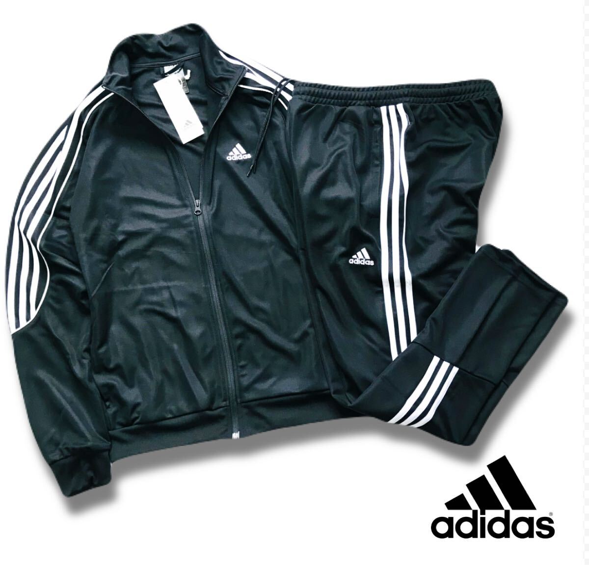 ◆J267新品【メンズM】秋冬 黒ブラック アディダス ジャージ トレーニングウェア 上下セット 吸汗速乾 セットアップ ジャケット パンツ_画像1