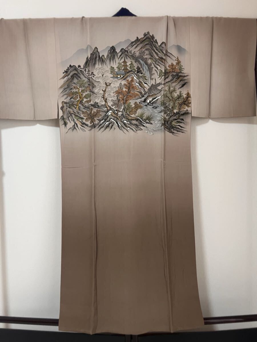 長襦袢 男物 男性 襦袢 茶系 風(fēng)景 正絹 和裝 著物 和服