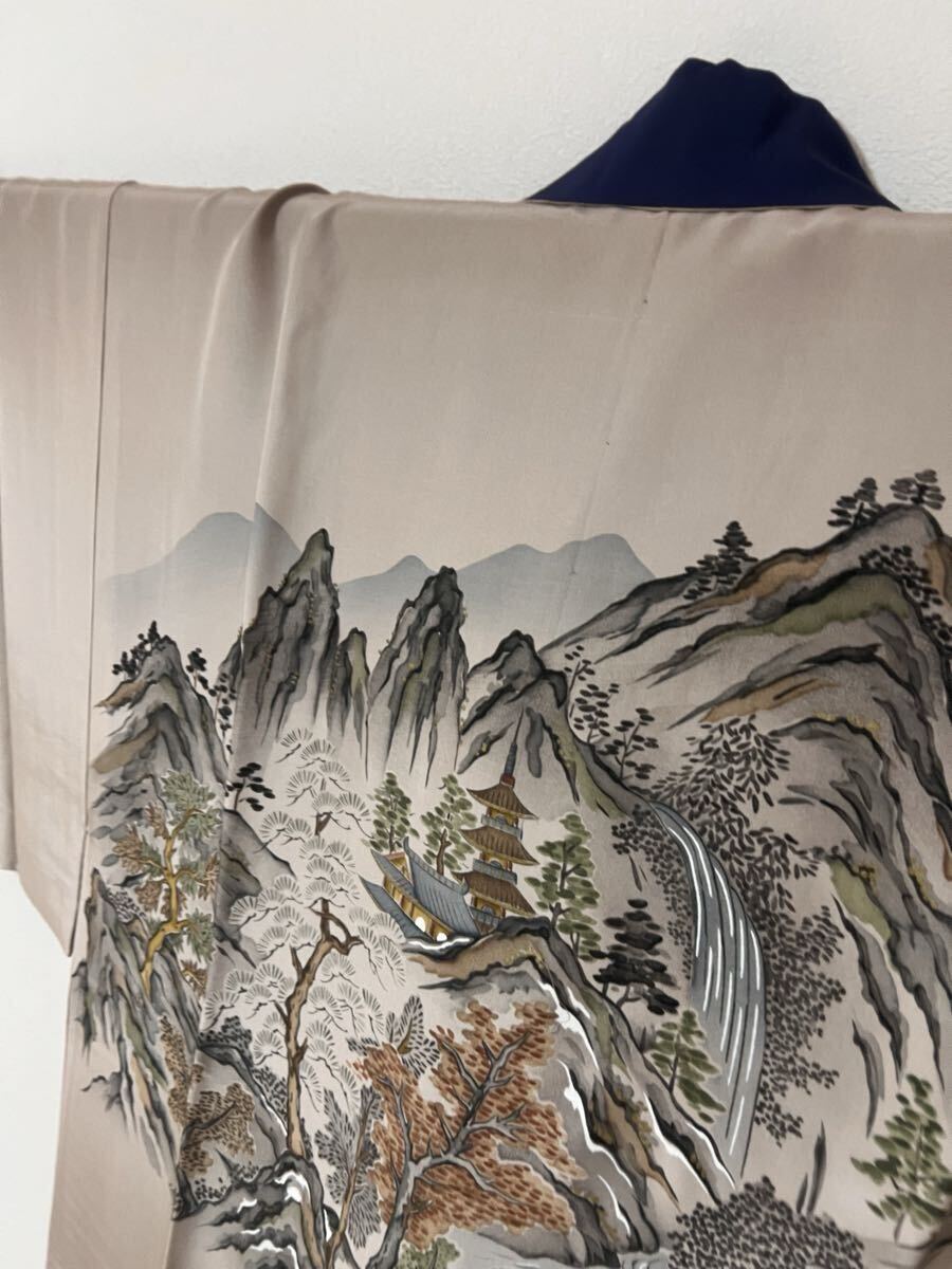 長襦袢 男物 男性 襦袢 茶系 風(fēng)景 正絹 和裝 著物 和服