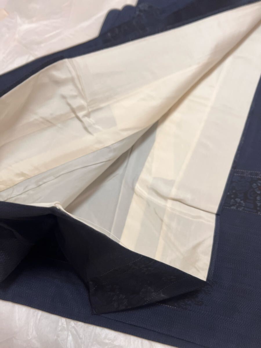 逸品 大島紬 大丸タグ付き 著物 著丈169cm 濃紺色 小紋 正絹 伝統(tǒng)織物