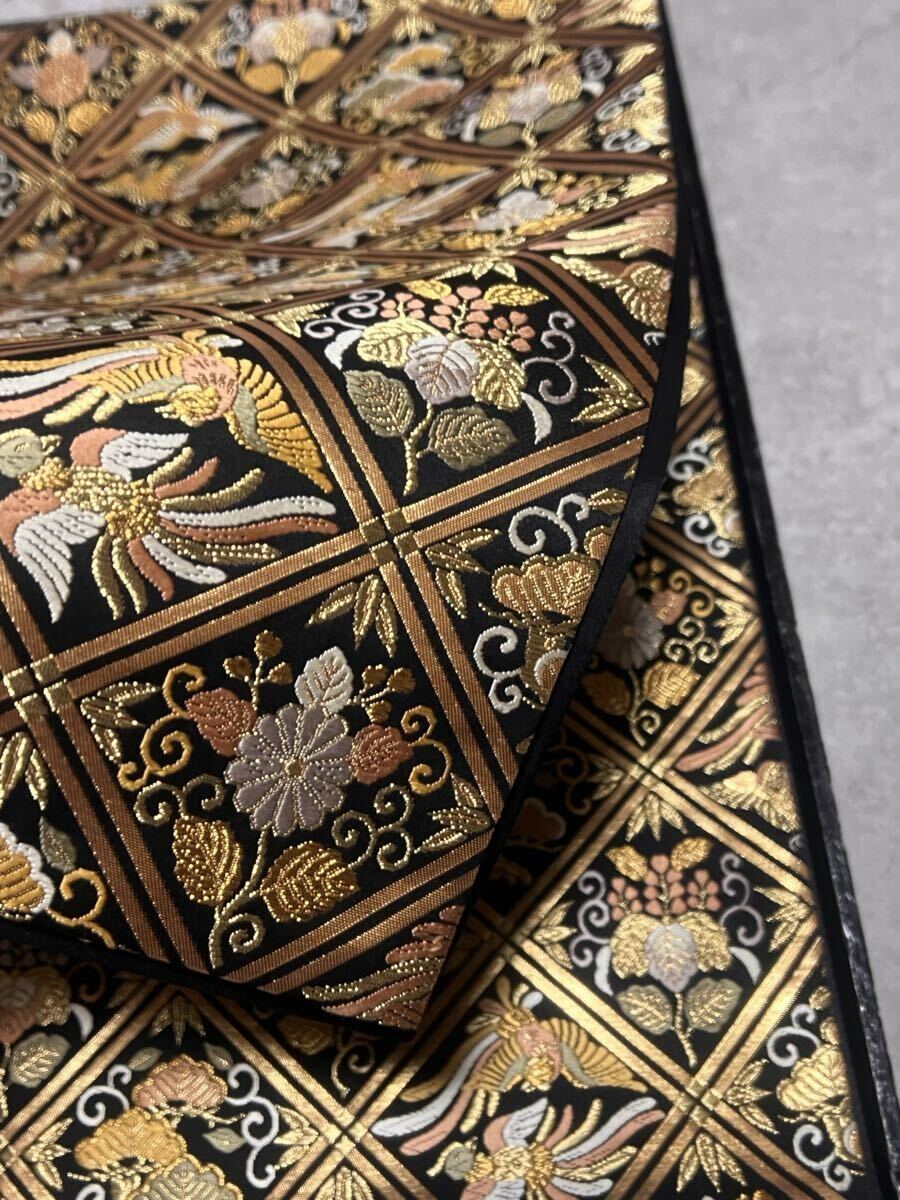逸品 帯 袋帯 黒金 紋様 正絹 きもの 織物 呉服 和裝 鳳凰 華 絢爛