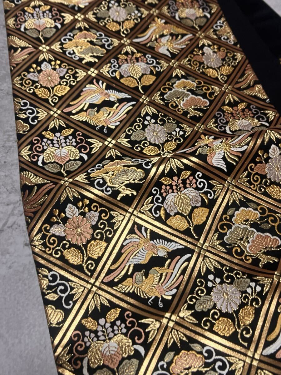 逸品 帯 袋帯 黒金 紋様 正絹 きもの 織物 呉服 和裝 鳳凰 華 絢爛