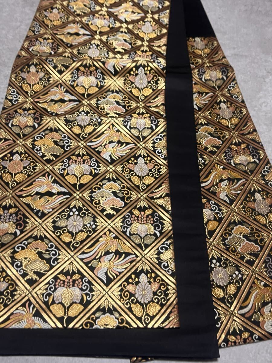 逸品 帯 袋帯 黒金 紋様 正絹 きもの 織物 呉服 和裝 鳳凰 華 絢爛