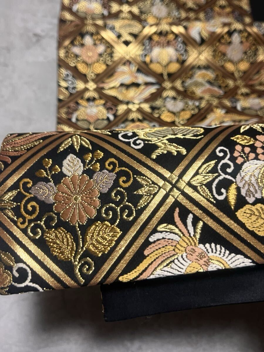 逸品 帯 袋帯 黒金 紋様 正絹 きもの 織物 呉服 和裝 鳳凰 華 絢爛