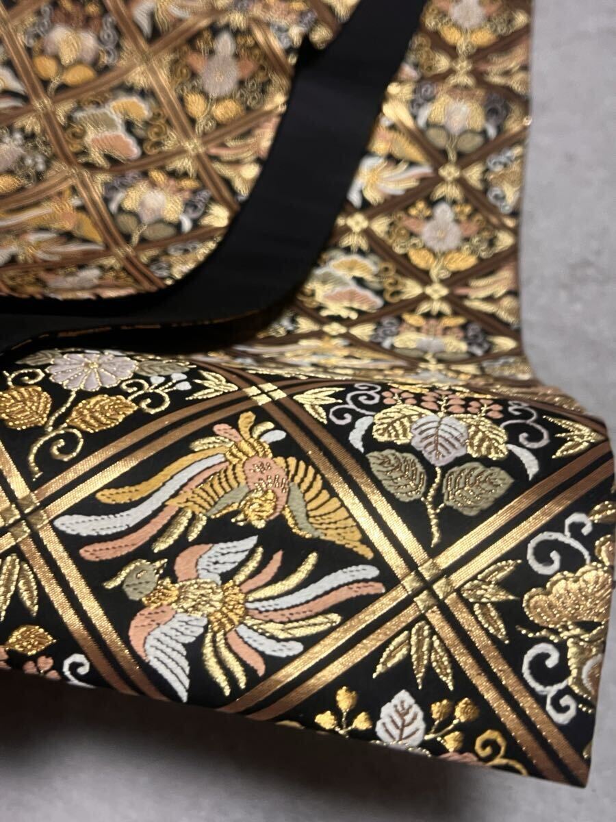 逸品 帯 袋帯 黒金 紋様 正絹 きもの 織物 呉服 和裝 鳳凰 華 絢爛