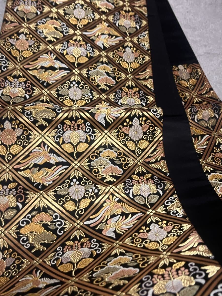 逸品 帯 袋帯 黒金 紋様 正絹 きもの 織物 呉服 和裝 鳳凰 華 絢爛