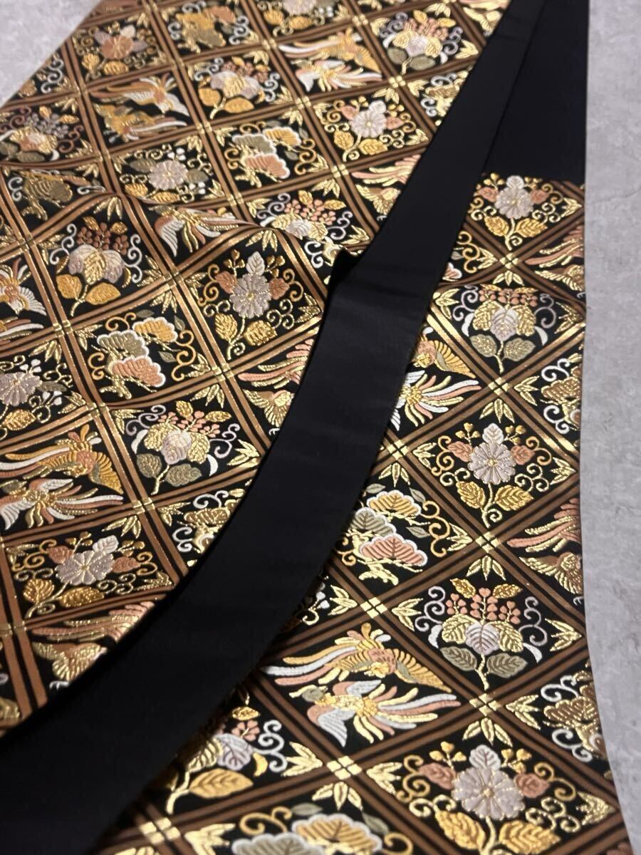 逸品 帯 袋帯 黒金 紋様 正絹 きもの 織物 呉服 和裝 鳳凰 華 絢爛