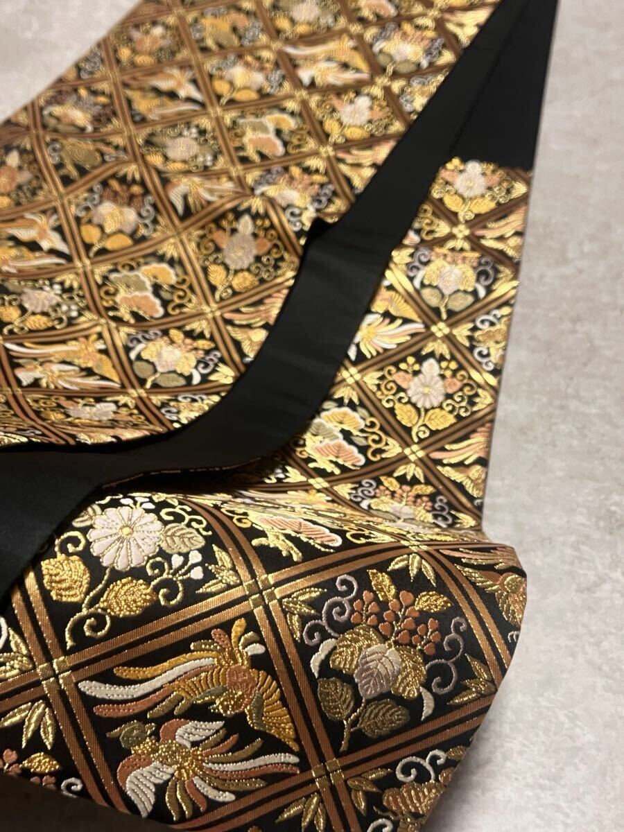 逸品 帯 袋帯 黒金 紋様 正絹 きもの 織物 呉服 和裝 鳳凰 華 絢爛
