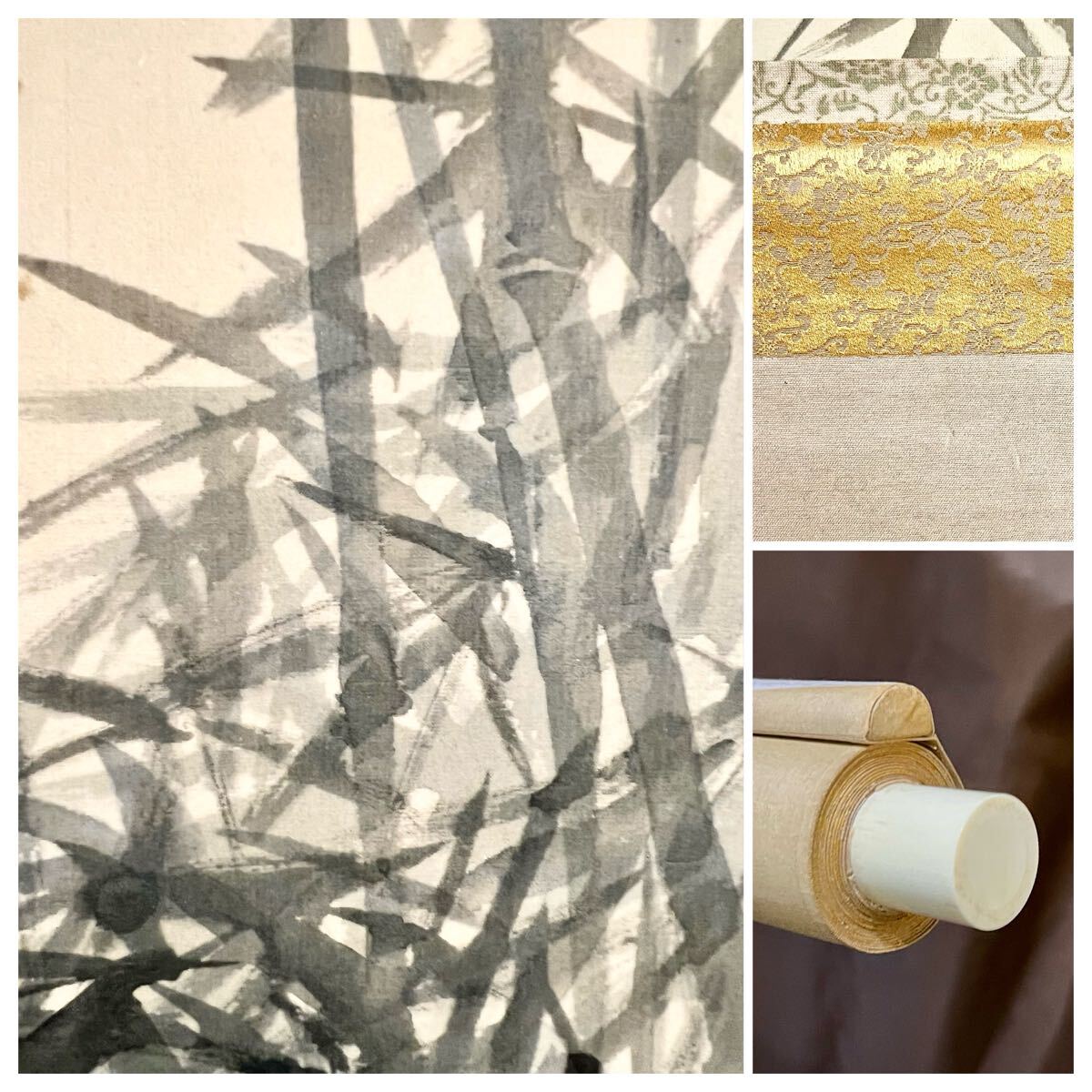 【模写】横山大観「竹に鶯」絹本 合箱 花鳥図 鳥獣 茶掛け 絵画 掛軸 明治-昭和時代の日本画家 茨城の人 師: 橋本雅邦_画像10