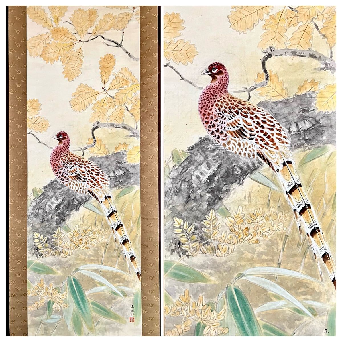 【真作】【S8】村瀬玉田「ヤマドリ」紙本 肉筆 合箱 秋景 花鳥図 鳥獣 山鳥 絵画 掛軸 明治-大正時代の日本画家 京都の人 村瀬双石の養子_画像1