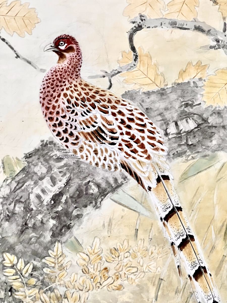 【真作】【S8】村瀬玉田「ヤマドリ」紙本 肉筆 合箱 秋景 花鳥図 鳥獣 山鳥 絵画 掛軸 明治-大正時代の日本画家 京都の人 村瀬双石の養子_画像4