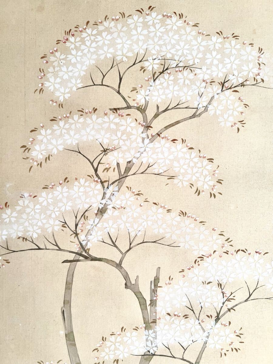 【真作】【S8】渡辺玉花「熊野」絹本 肉筆 合箱 金泥 能画 役者絵 桜 人物画 掛軸 女流日本画家 新興美術院理事長 師: 山内多門 吉村忠夫_画像5