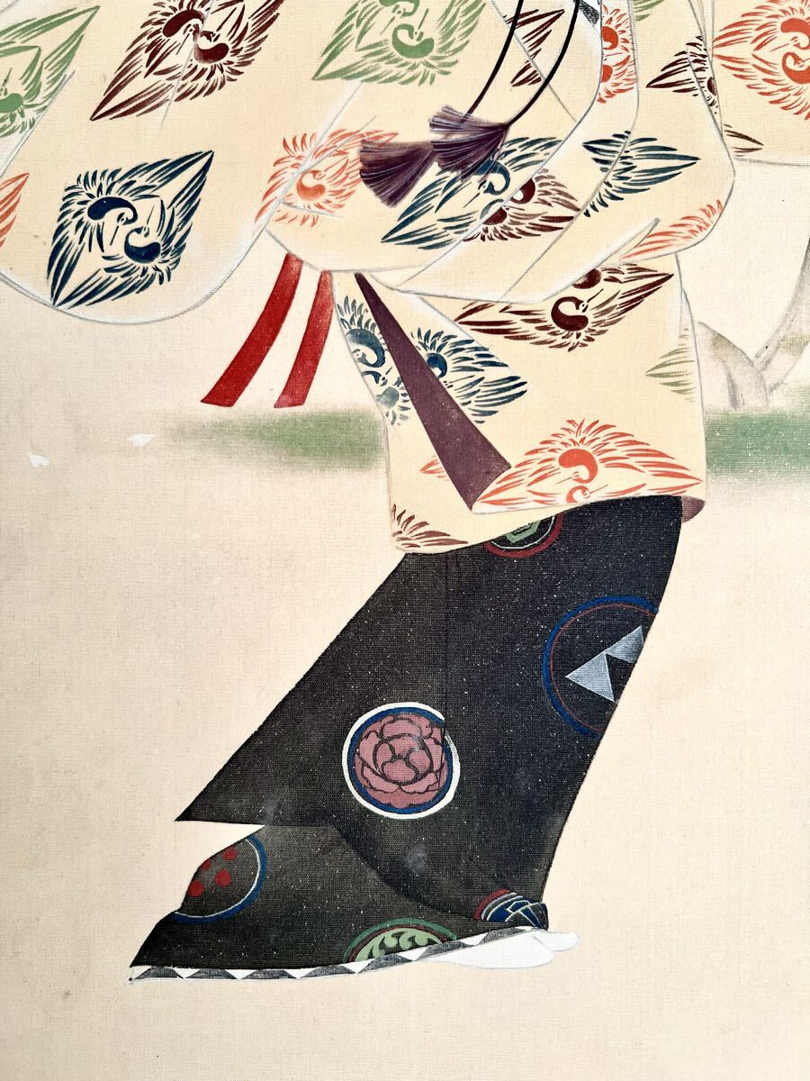 【真作】【S8】渡辺玉花「熊野」絹本 肉筆 合箱 金泥 能画 役者絵 桜 人物画 掛軸 女流日本画家 新興美術院理事長 師: 山内多門 吉村忠夫_画像9