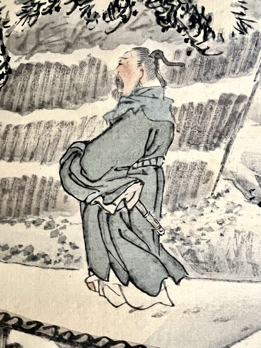 【真作】【S8】前川孝嶺「三顧之礼図」絹本 肉筆 山水図 歴史人物画 三国志 劉備 諸葛亮 中国画 絵画 掛軸 京都 明治-大正期 前川文嶺の子_画像7