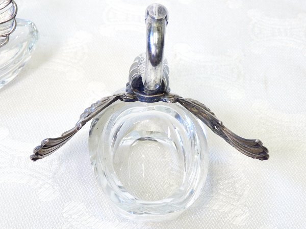 7432 美品☆ 銀製 スワン ソルト ＆ ペッパー入れ セット 162.5g 調味料入れ 白鳥 カットガラス SILVER 刻印 アンティーク_画像8