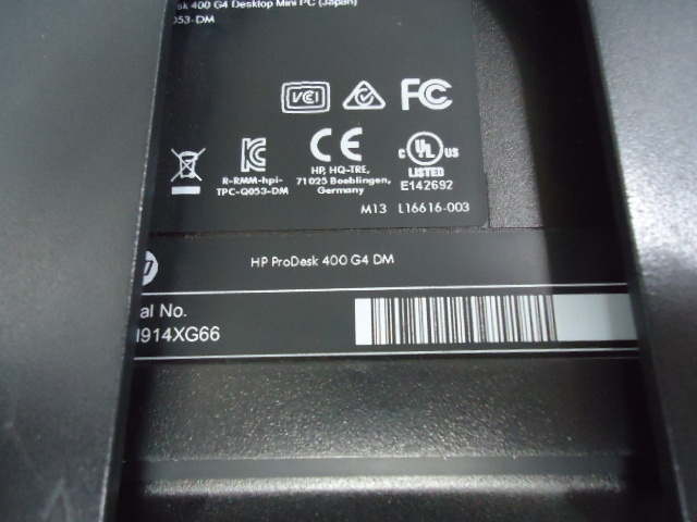 6791★HP ProDesk 400 G4 DM Core i3-8100T 小型 SSD/無 メモリ/8GB BIOS確認_画像5