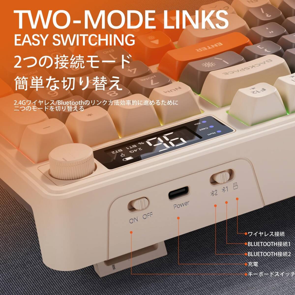 M96 ゲーミングキーボード、メンブレンキーボード、ワイヤレス2.4G/Bluetoothダブルモード無線キーボード_画像2