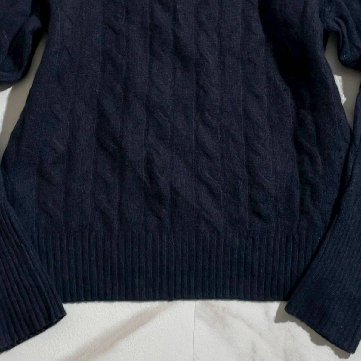 【美品/人気】Loro Piana ロロピアーナ ベビーカシミヤ100% メンズ ケーブルニット プルオーバー ネイビー 48 L相当 イタリア製 紺_画像4
