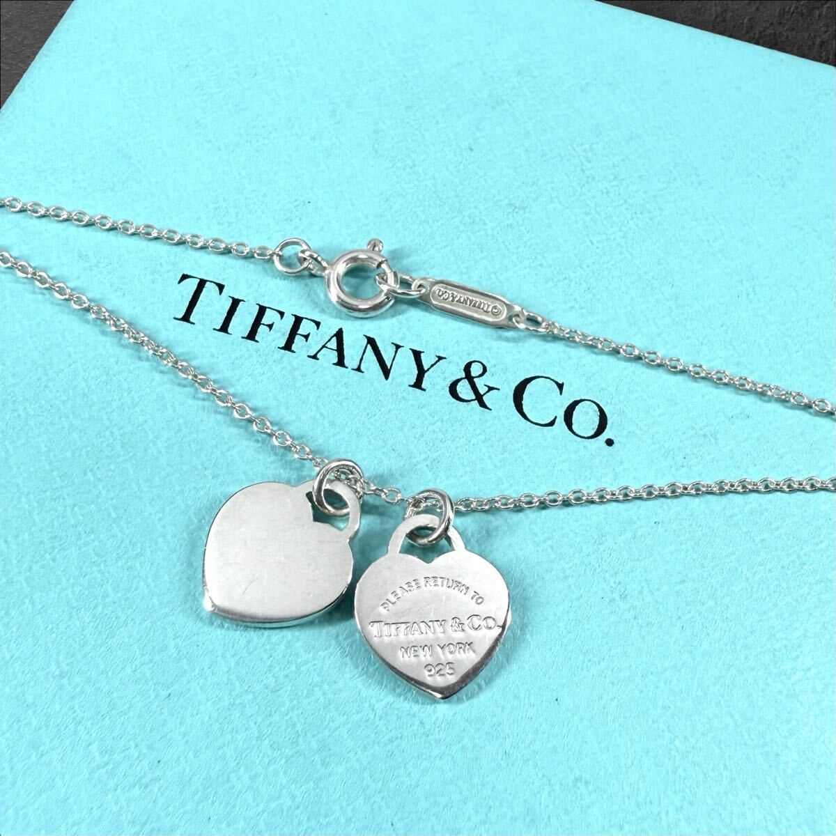良品【ティファニー】基準内 TIFFANY&Co. ネックレス リターントゥハート ダブル シルバー925 全長40cm トップ幅1cm 女性用 レディース_画像1