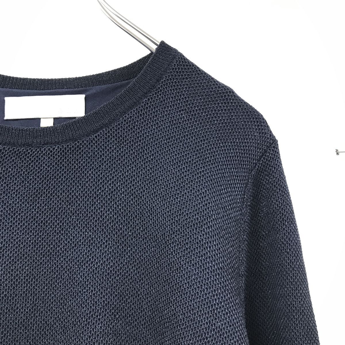 2O1236-R◆自由区 ジユウク レイヤードデザイン長袖カットソー◆サイズ38 レディース 婦人 トップス 秋冬 重ね着風 ネイビー 透け感_画像2