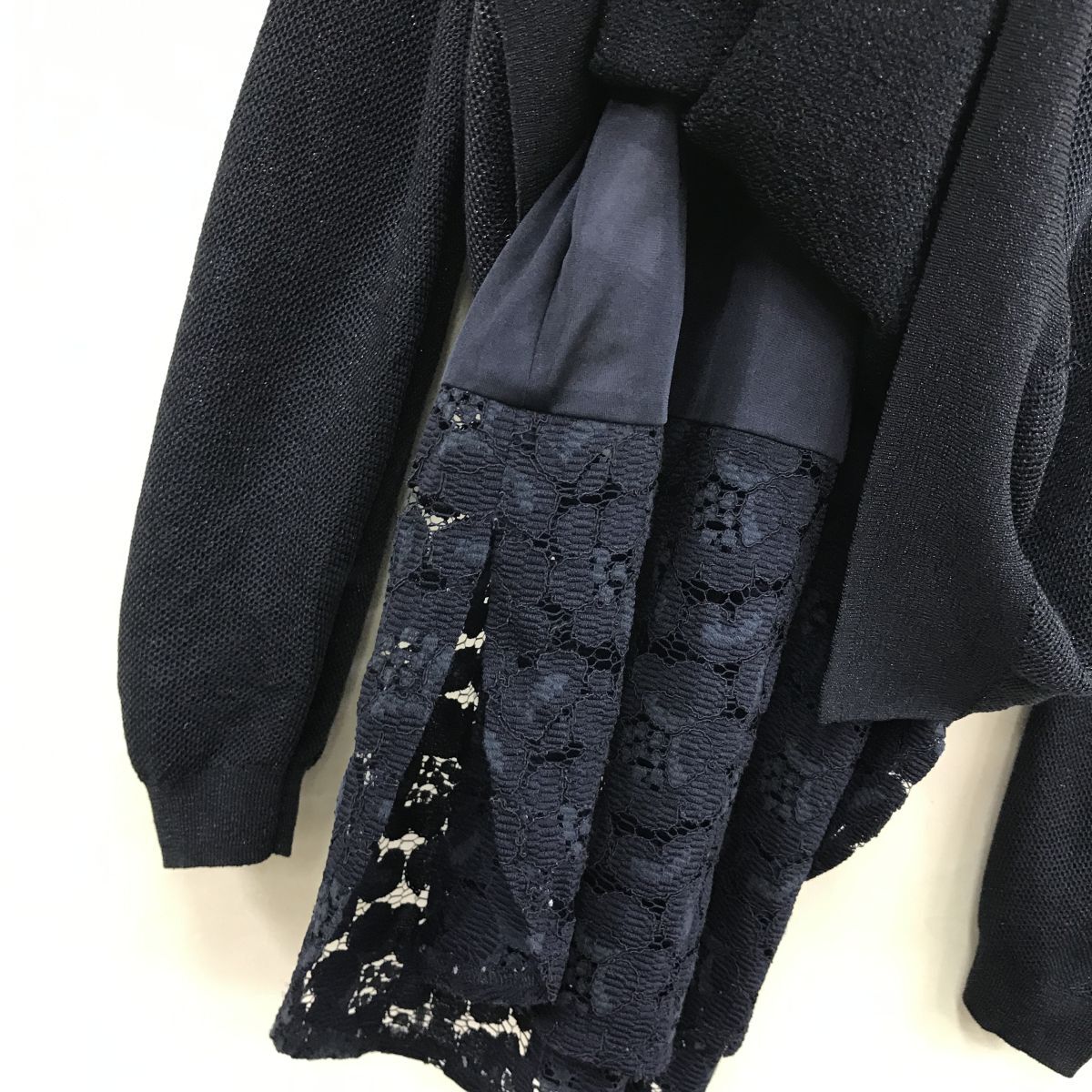 2O1236-R◆自由区 ジユウク レイヤードデザイン長袖カットソー◆サイズ38 レディース 婦人 トップス 秋冬 重ね着風 ネイビー 透け感_画像3