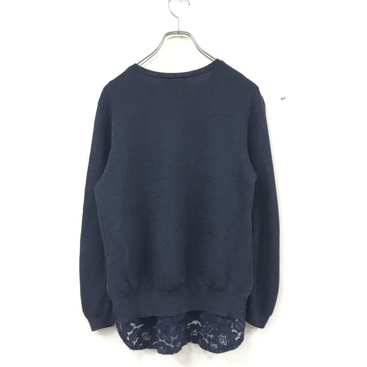 2O1236-R◆自由区 ジユウク レイヤードデザイン長袖カットソー◆サイズ38 レディース 婦人 トップス 秋冬 重ね着風 ネイビー 透け感_画像4