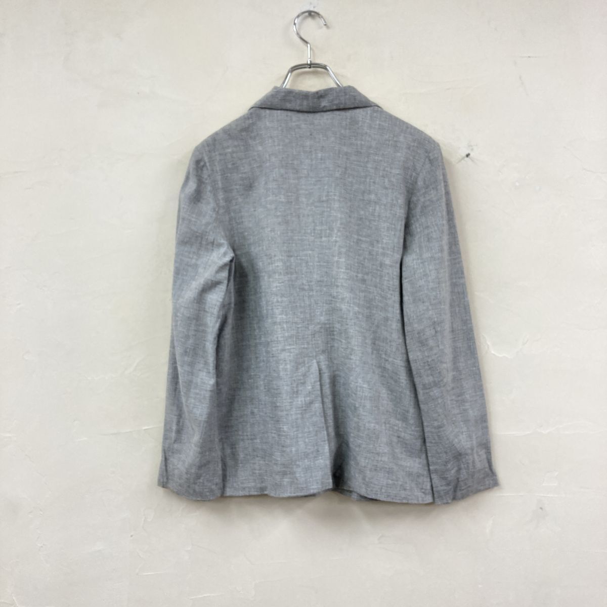 2K3430-Y◆フランス製◆agnes b. アニエスベー リネンブレンドテーラードジャケット センターベント レディース ◆size42 グレー レーヨン_画像6