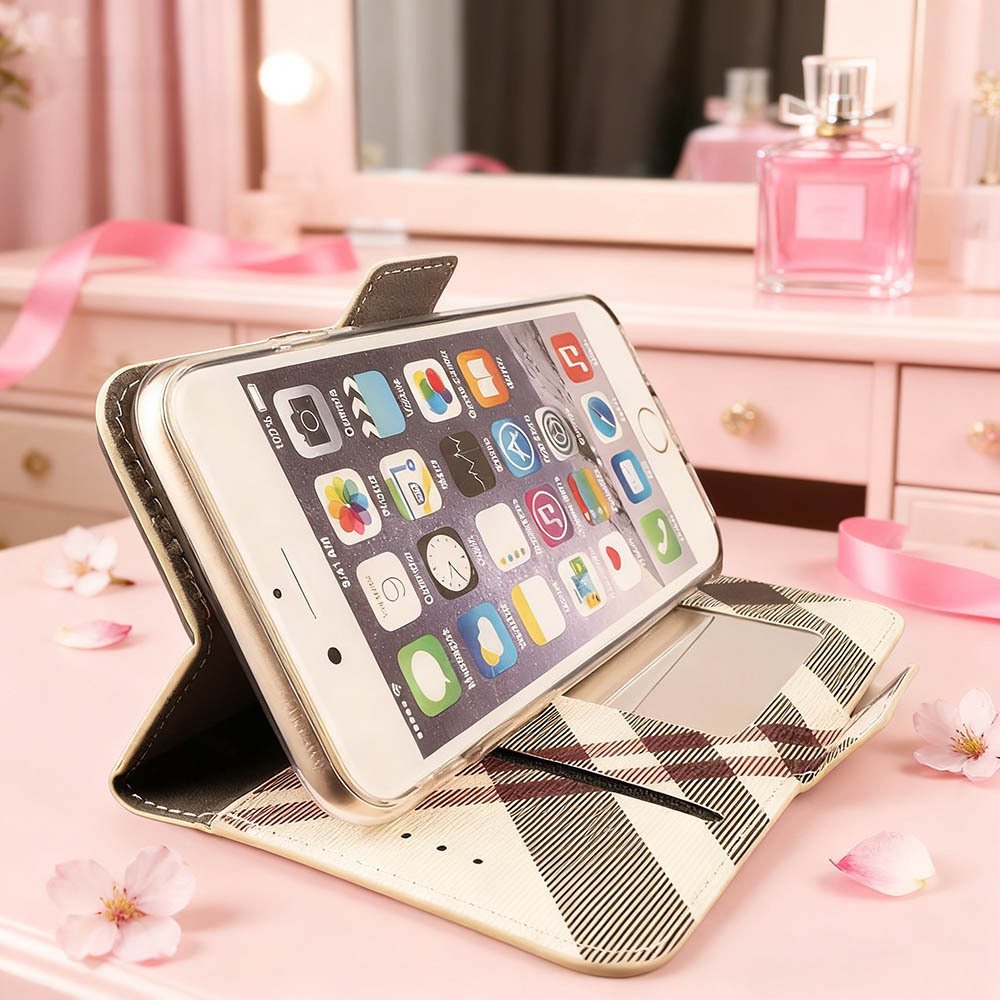 Sense3 lite Basic ケース SHM12 SHV48 手帳型 おしゃれ ベージュ 茶 可愛い カバー 鏡付 ストラップ スマホケース チェック柄 送料無料_画像5