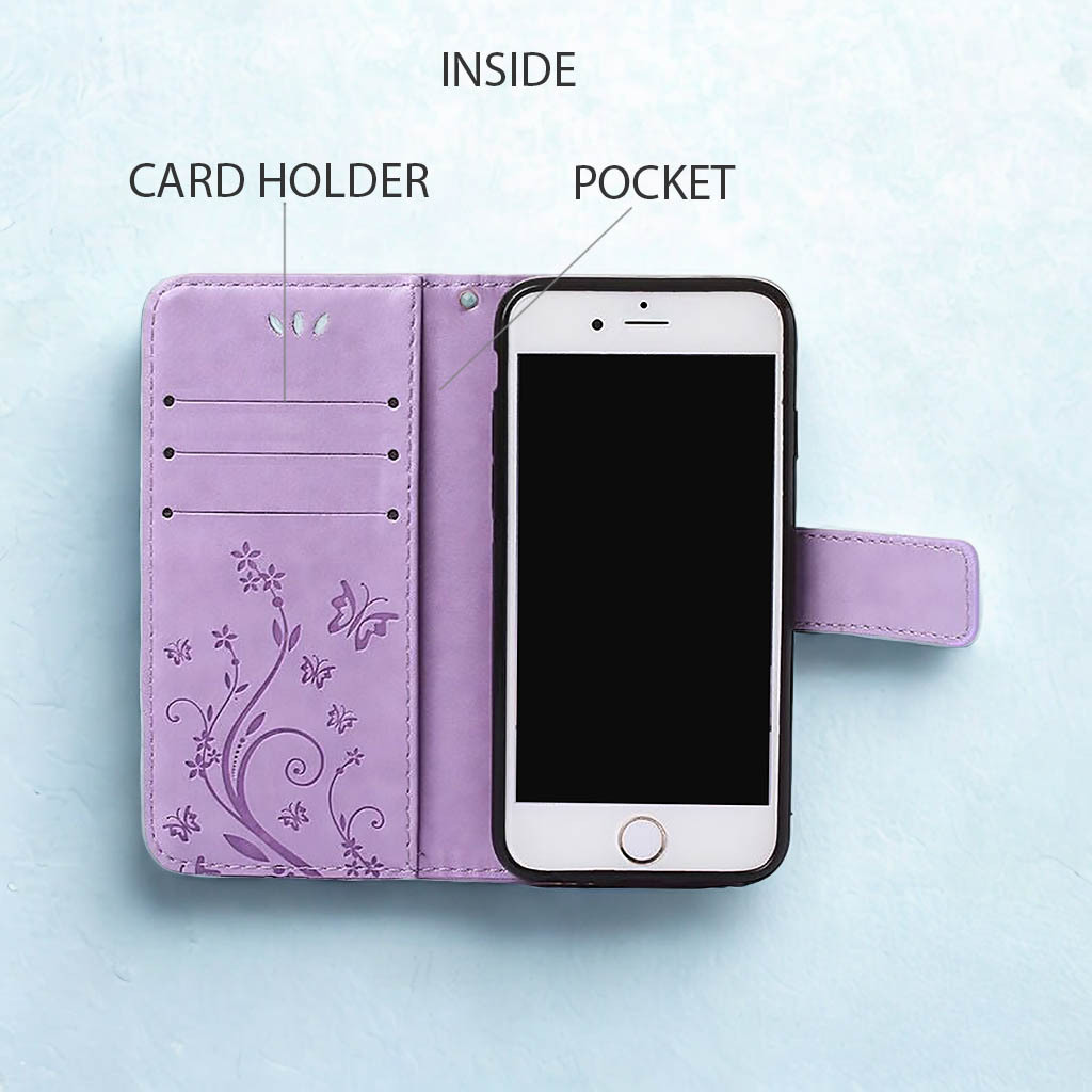 処分 2個セット iPhoneXS XS X ケース 手帳型 紫 かわいい パープル レザー 可愛い お洒落 革 送料無料 蝶 バタフライ 花柄 手帳 人気 激安_画像2