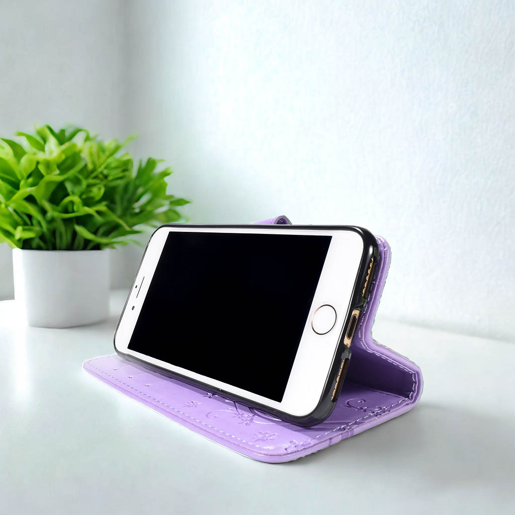 処分 2個セット iPhoneXS XS X ケース 手帳型 紫 かわいい パープル レザー 可愛い お洒落 革 送料無料 蝶 バタフライ 花柄 手帳 人気 激安_画像6