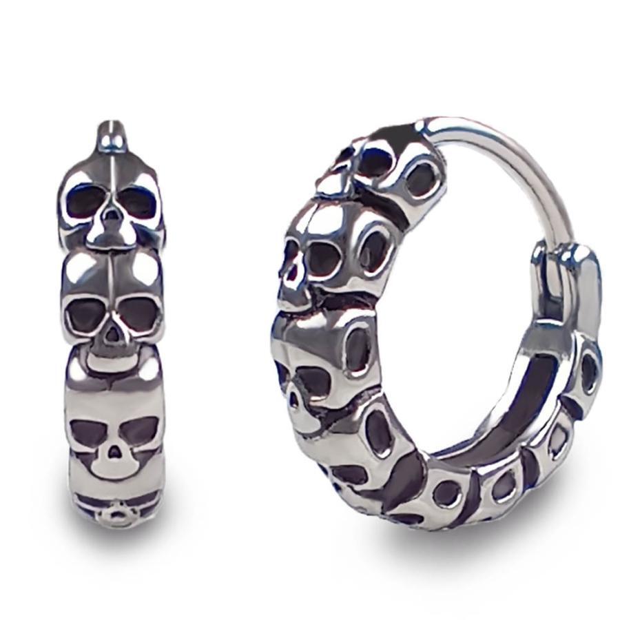 ピアス メンズ おしゃれ ステンレス スカル フープピアス メンズ シルバー ドクロピアス スカルサークル フープピアス リングピアス 安い_画像5