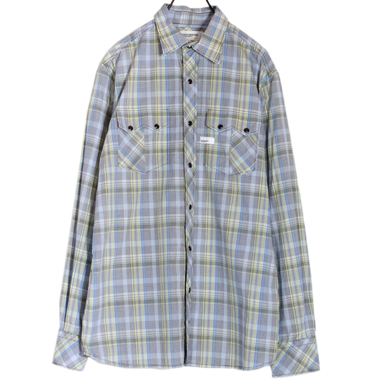 希少 ROCAWEAR ロカウエアー 長袖シャツ ワークシャツ メンズ Lサイズ チェック柄 マルチ 刺デザイン スナップボタン _画像2