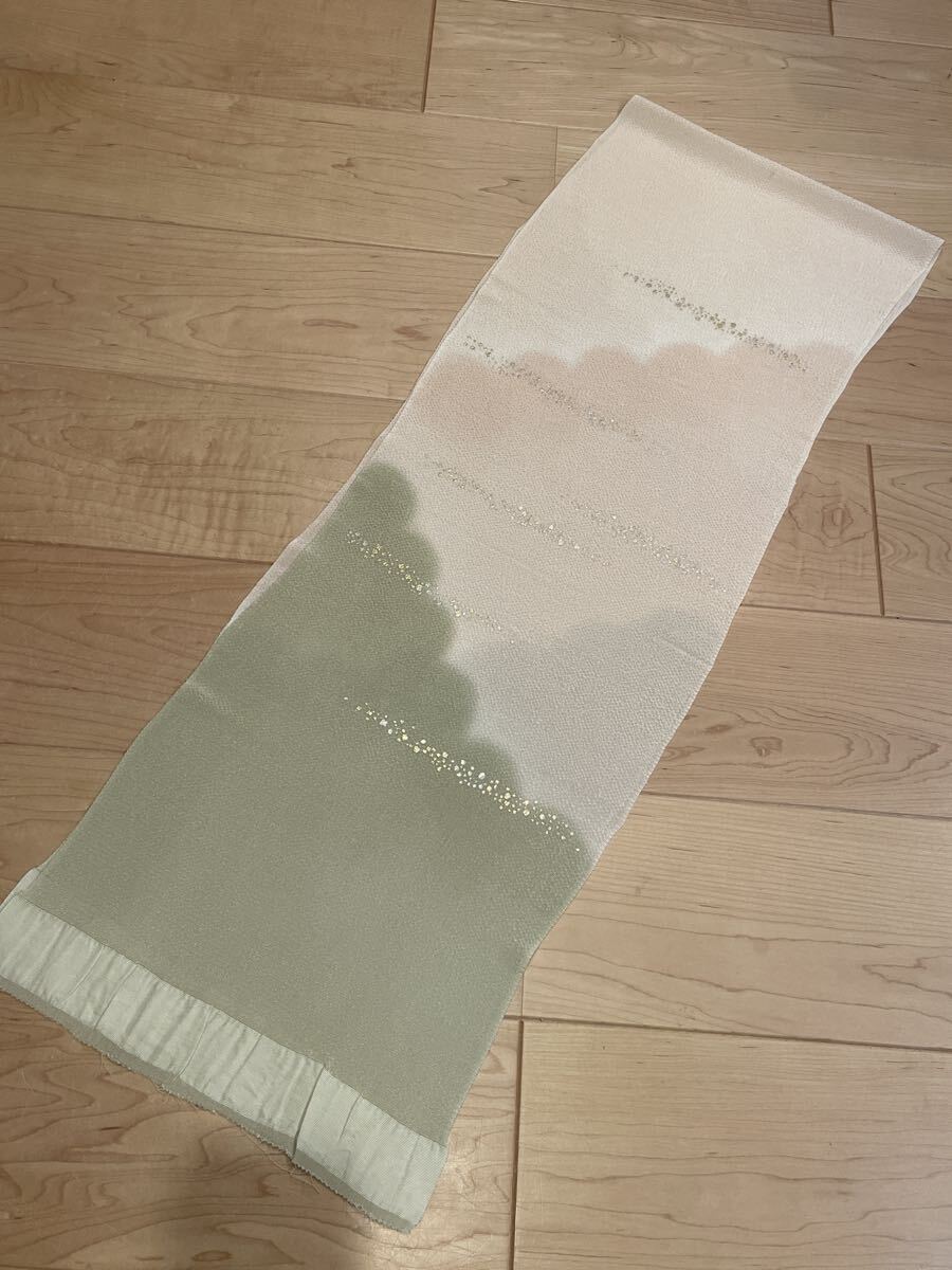 小間物きむら 17 帯揚げ 鬼シボ 金彩 薄卵と洗柿と柳鼠 セミフォーマルまで_画像1