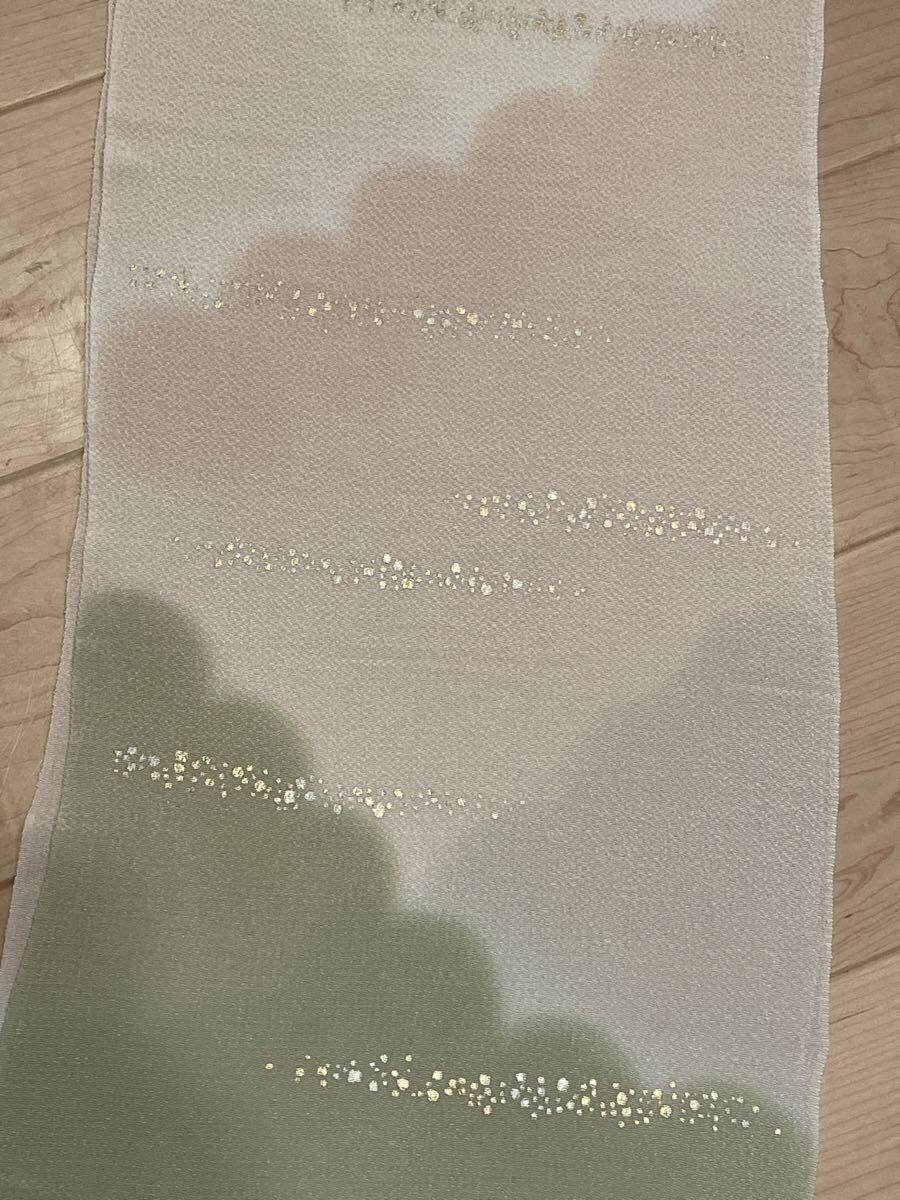 小間物きむら 17 帯揚げ 鬼シボ 金彩 薄卵と洗柿と柳鼠 セミフォーマルまで_画像4