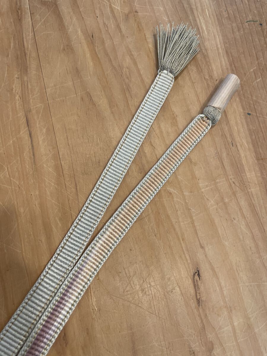 小間物きむら 10 帯締め 片側グラデーション 灰黄緑 金糸入り カジュアル向け_画像3