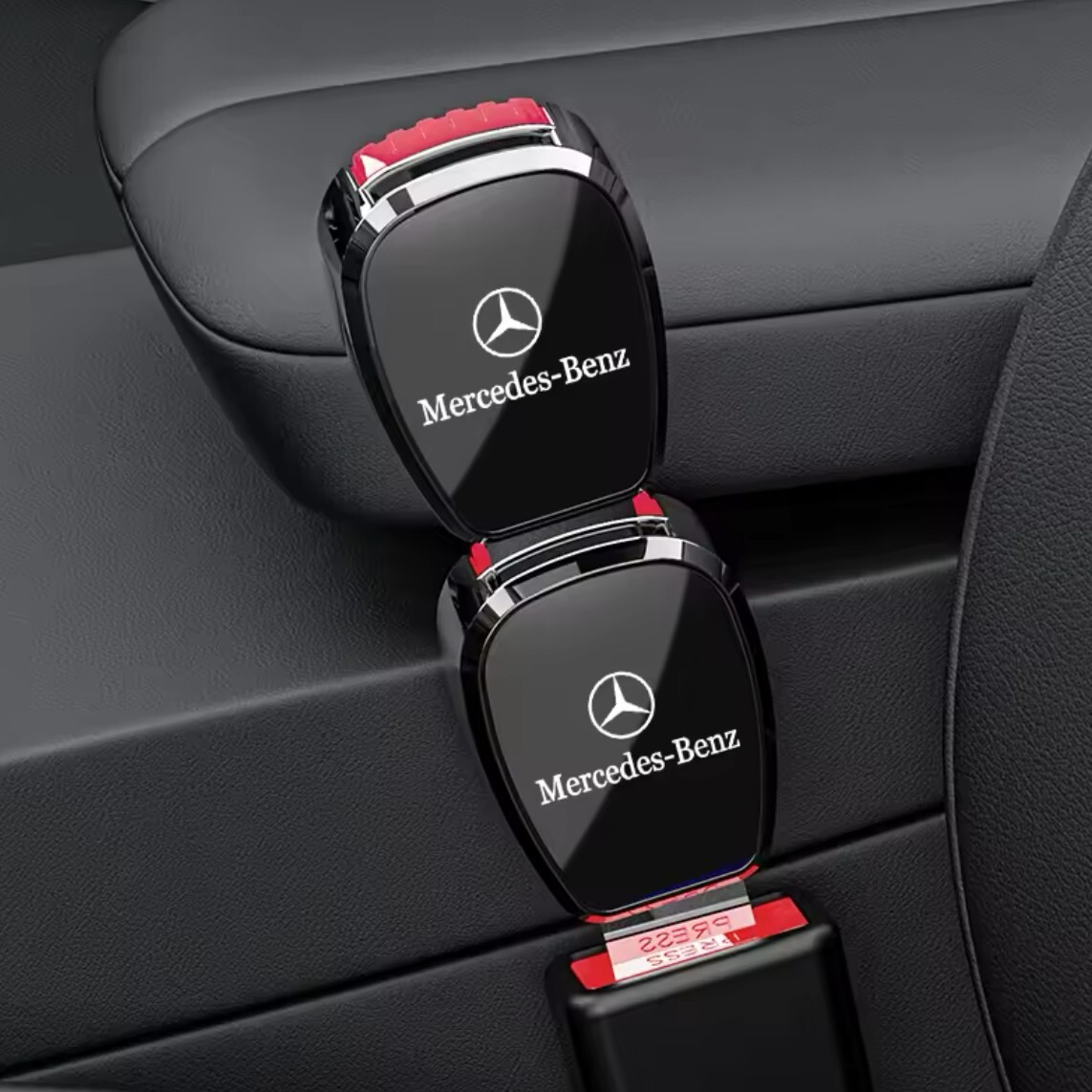 2個セット Mercedes-Benz メルセデスベンツ シートベルト エクステンダー 延長 バックル ワンプッシュ ボタン ブラック 黒 AMG PETRONAS_画像1