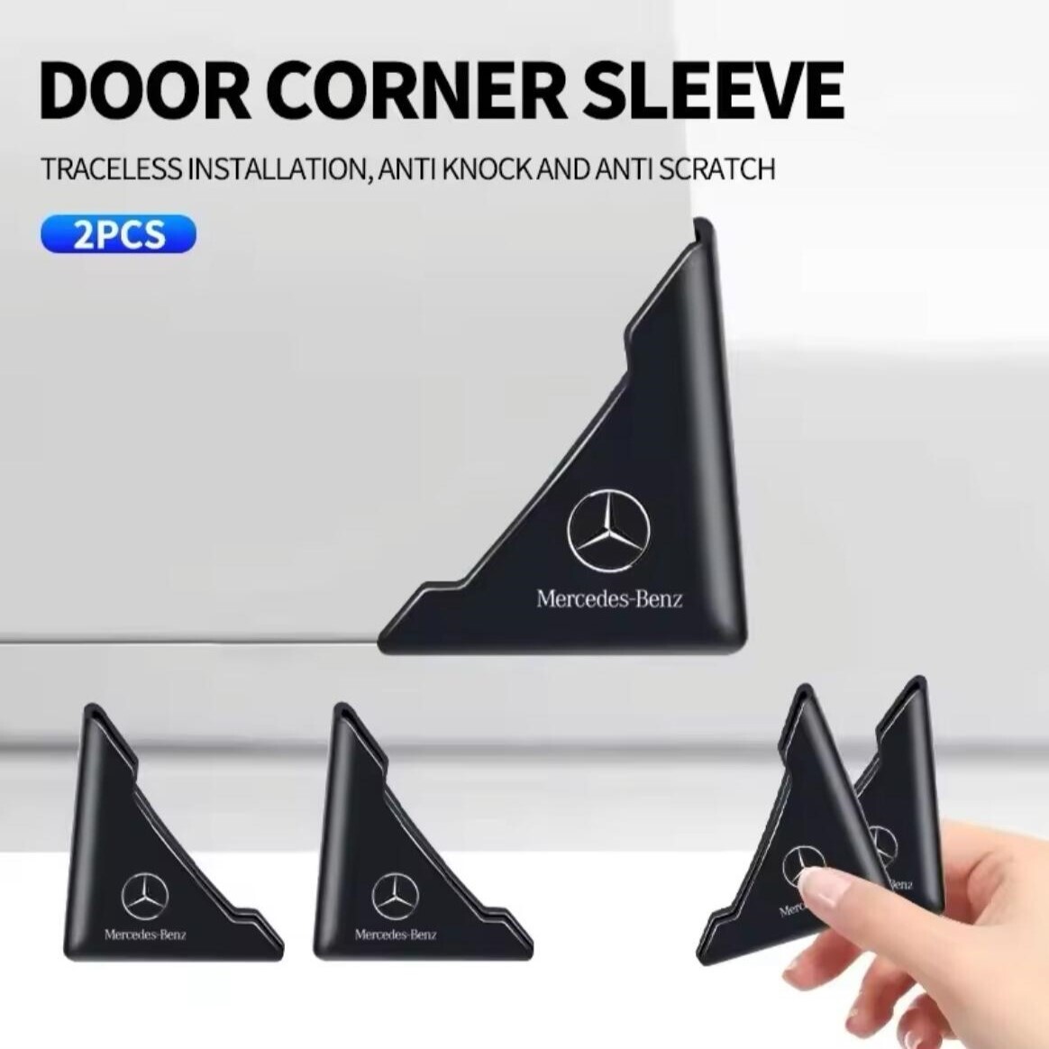 2点セット Mercedes-Benz メルセデスベンツ ドアコーナープロテクター コーナーガード シリコン ステッカー ブラック AMG PETRONAS e_画像1