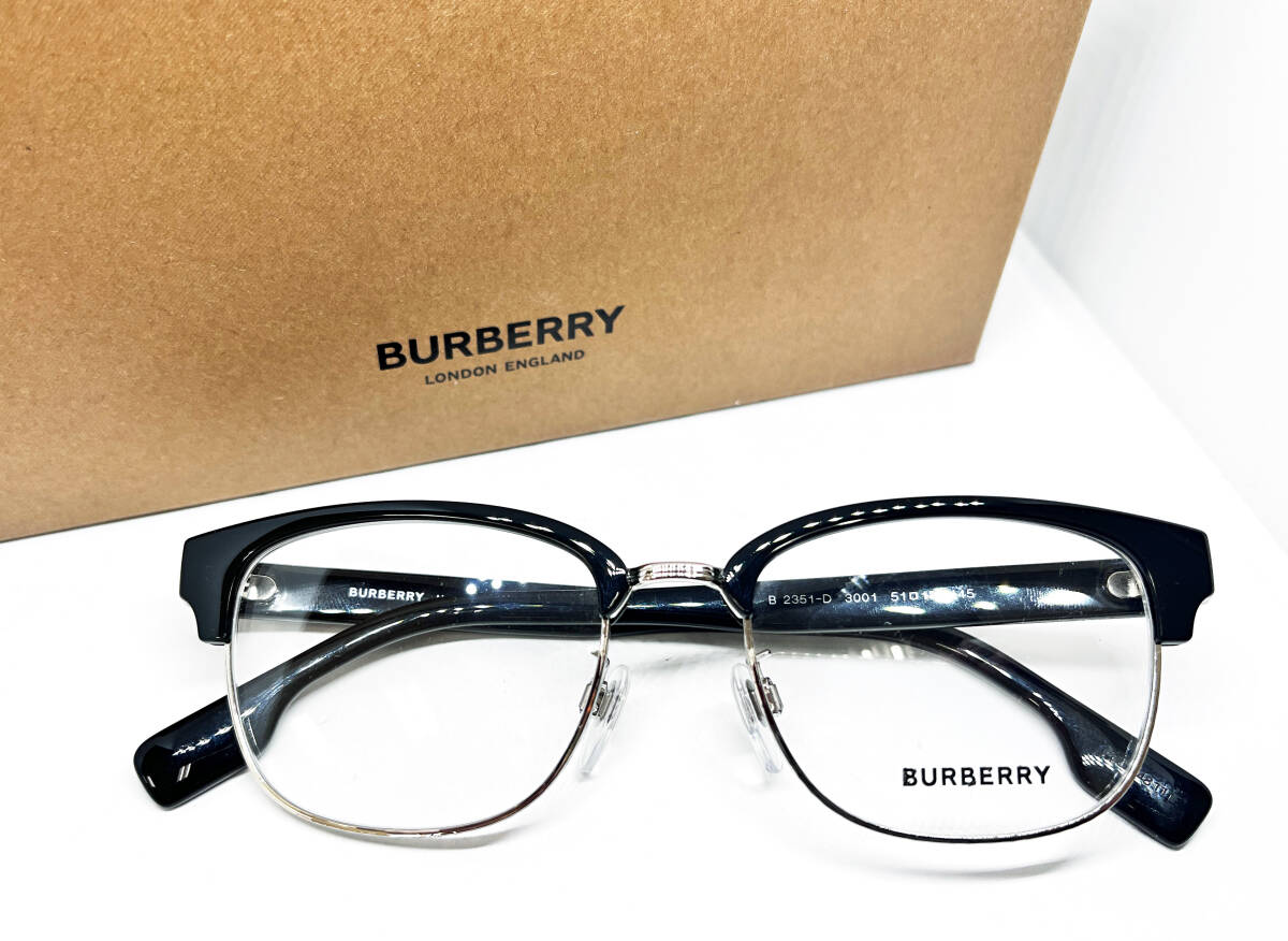 値下 BURBERRY 正規品 眼鏡フレーム BE2351D-3001 黒 ブラック / シルバー 新品 コンビ ウェリントン バーバリー 度付き加工可_画像1