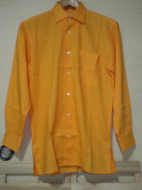 Paul Stuart paul (pole) Stuart рубашка с длинным рукавом постоянный цвет orange / solid ( одиночный цвет ) M лен 50% хлопок 50% квадратное низ не использовался!