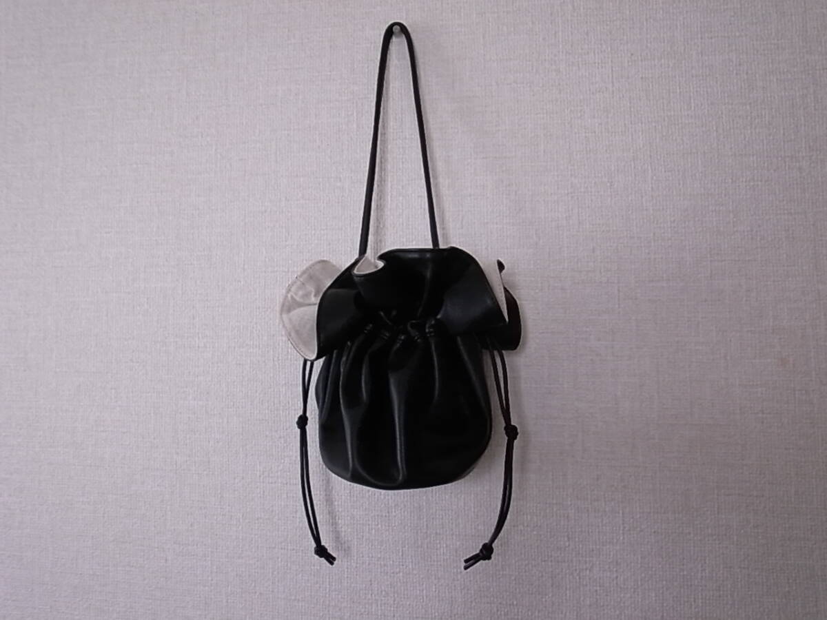 ◆美品【 *green label relaxing*UNITED ARROWS*巾着バッグ*black×リネン 】◆ダウンコートにも可愛いです(^^)*かぐれ*ヤエカ*_画像1