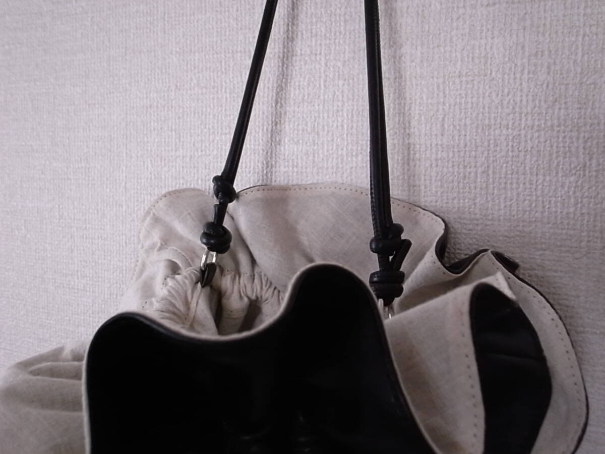 ◆美品【 *green label relaxing*UNITED ARROWS*巾着バッグ*black×リネン 】◆ダウンコートにも可愛いです(^^)*かぐれ*ヤエカ*_画像4