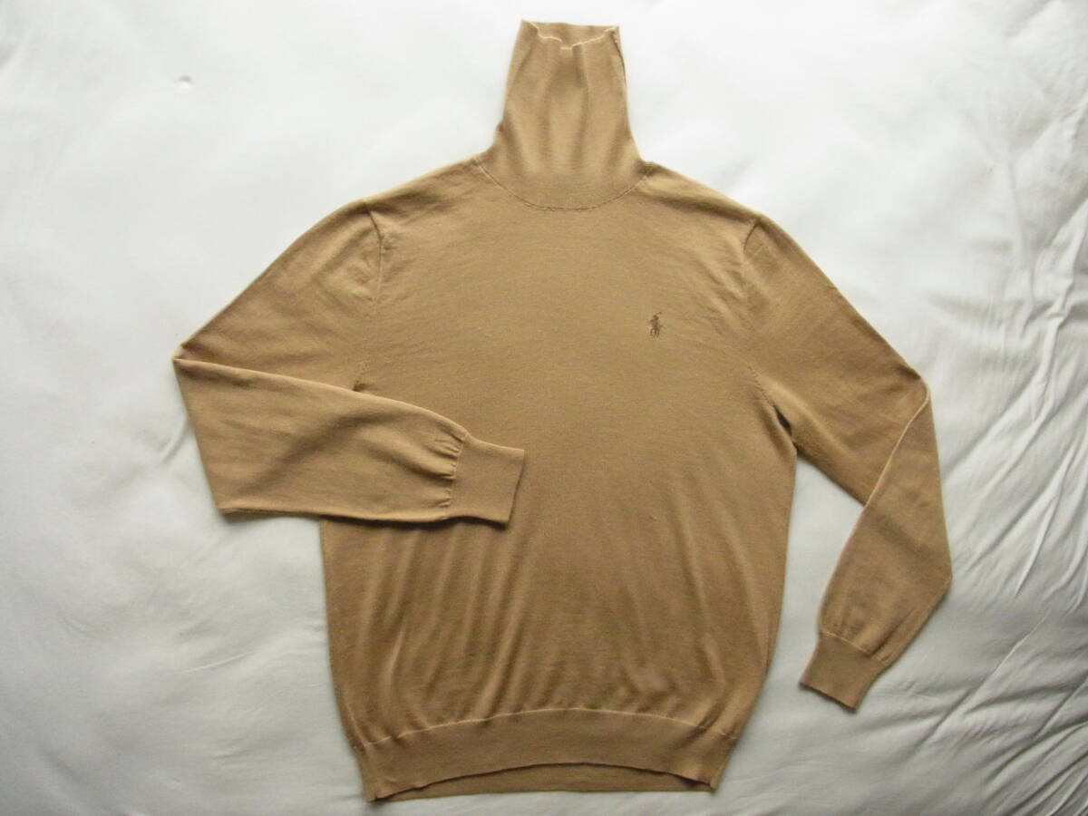 RALPH LAUREN ラルフローレン ウール100% ハイゲージ タートルネックセーター サイズ L キャメル系_画像2