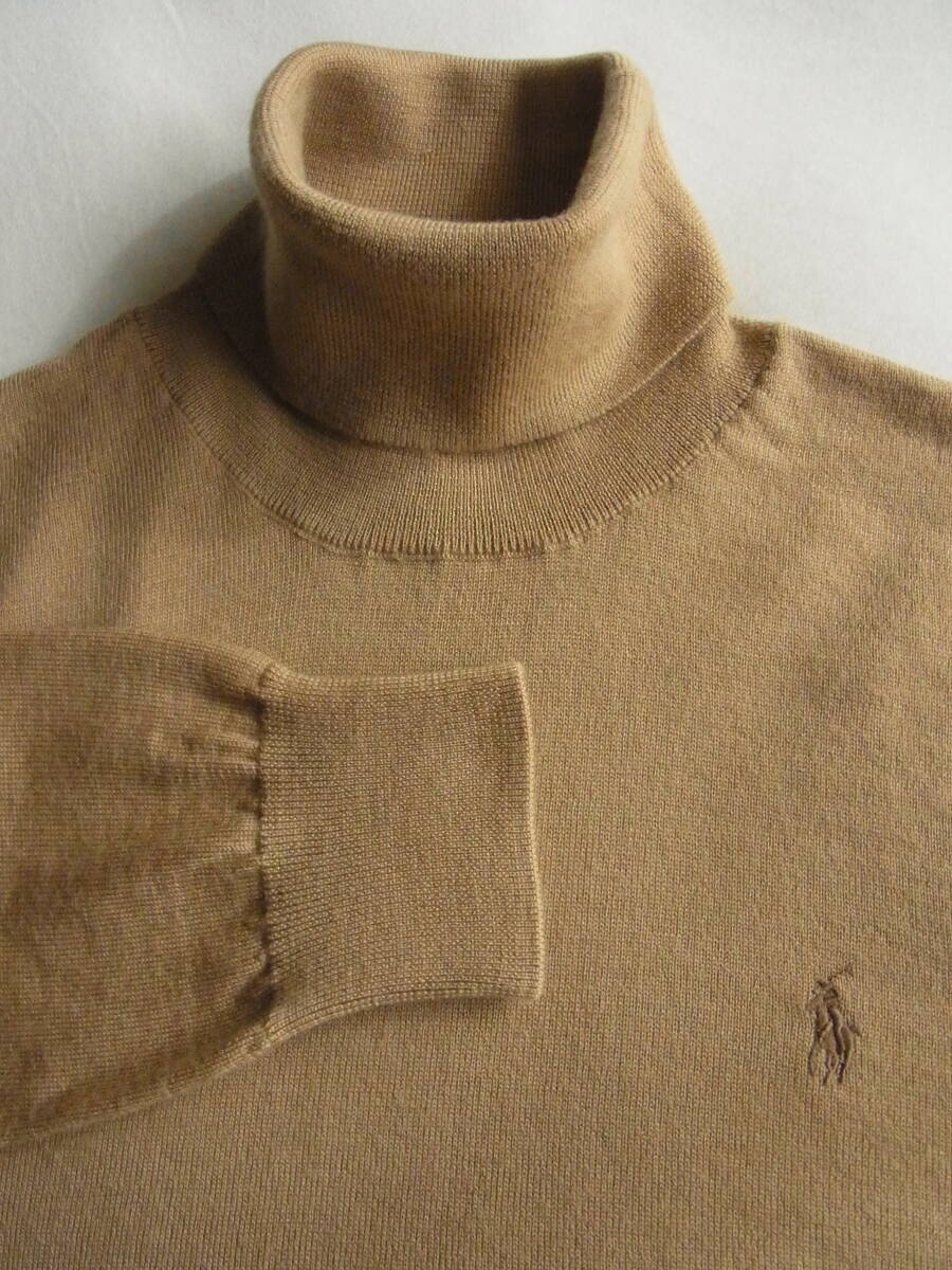 RALPH LAUREN ラルフローレン ウール100% ハイゲージ タートルネックセーター サイズ L キャメル系_画像1