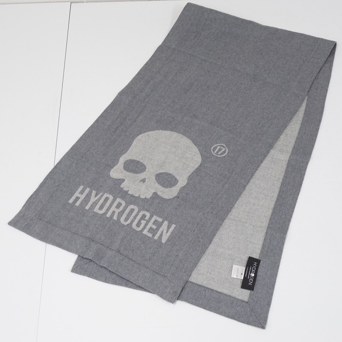 HYDROGEN ハイドロゲン アイコン スカーフ USED美品 マフラー グレー ブランド ドクロ X8161_画像1